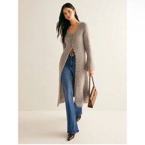 Commense Tan Long Knit Button-Front Cardigan Bell Sleeve Size Small